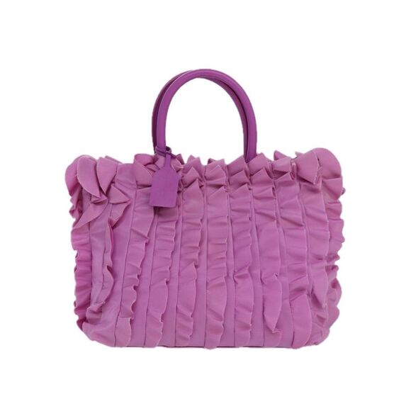 Pre Loved PRADA Ruffled Nylon Tote Purple Handbag Womens Pink Bag - Picture 2 of 8
